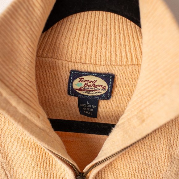 Tommy Bahama Yellow 1/4 Zip Long Sleeve Cotton Sweater Large - Picture 3 of 8